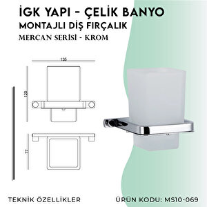 İgk Yapi - Çelik Banyo Mercan Montajlı Diş Fırçalık (ms10-069)