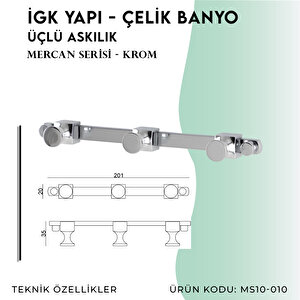 İgk Yapi - Çelik Banyo Mercan Üçlü Askılık (ms10-010)