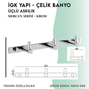 İgk Yapi - Çelik Banyo Mercan Üçlü Askılık (ms10-059)