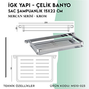 İgk Yapi - Çelik Banyo Mercan Saç Şampuanlık Krom 15x22cm (ms10-023)