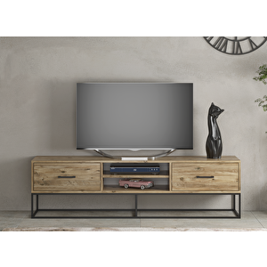 Limra Modern 2 Çekmeceli Metal Ayaklı Tv Sehpası - Atlantik Çam
