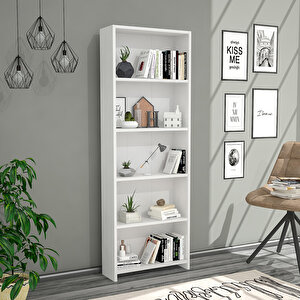 5 Rafli Modern Ki̇taplik - Beyaz