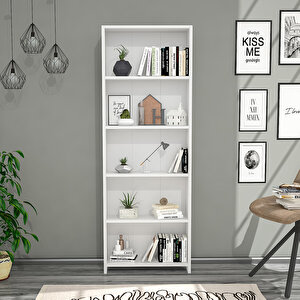5 Rafli Modern Ki̇taplik - Beyaz