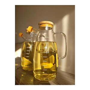Bambu Kapaklı 900ml Borosilikat Cam Yağlık