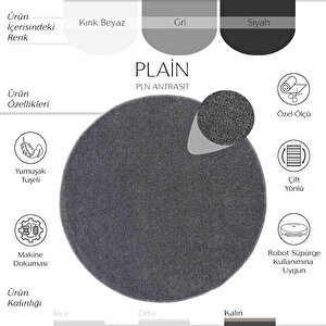 Plain Antrasit Salon Halısı Çocuk Odası Halı Kesme Yolluk Koridor Halı Yuvarlak Büyük Halı 160x160 cm