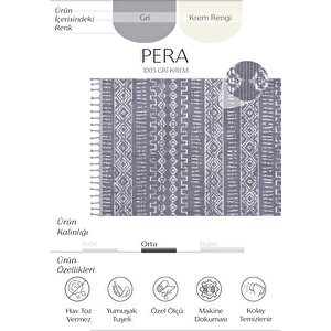Pera 1005 Gri Krem Hav Vermez Yumuşak Dokulu Mutfak Antre Çocuk Odası Dokuma Makine Halısı 80x150 cm