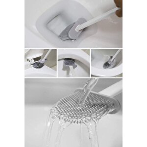 Beyaz Silikon Klozet Fırçası Banyo Tuvalet Wc Küvet Temizleme Fırçası Duvara Monte Seti