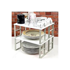4 Adet Organizers Büyük Dolap İçi Düzenleyici Metal Raf, Bardak Rafı, Düzenleme Rafı
