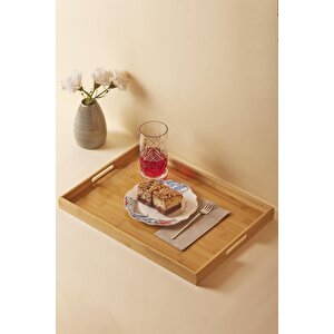 Bambu Dikdörtgen Tepsi 46x33 Cm Servis Çay Kahve Servis Tepsisi