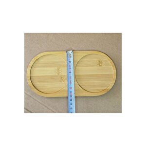 1 Adet Oval 2 Gözlü Bambu Sıvı Sabun Yağdanlık Altlığı, Sunum Tepsisi 24x12 Cm