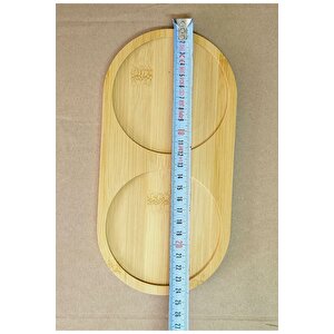 1 Adet Oval 2 Gözlü Bambu Sıvı Sabun Yağdanlık Altlığı, Sunum Tepsisi 24x12 Cm
