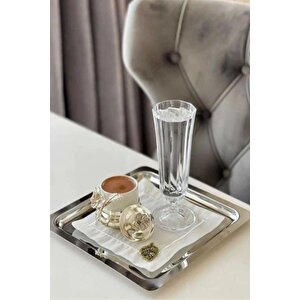 4 Adet Çelik Kare Model Sunum Tepsisi I Servis Sunum İkram Çay Kahve Tepsisi 22 X 22cm