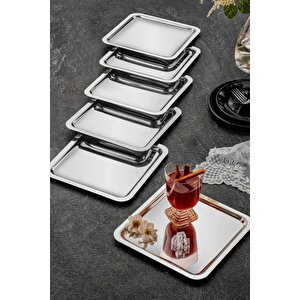 4 Adet Çelik Kare Model Sunum Tepsisi I Servis Sunum İkram Çay Kahve Tepsisi 22 X 22cm