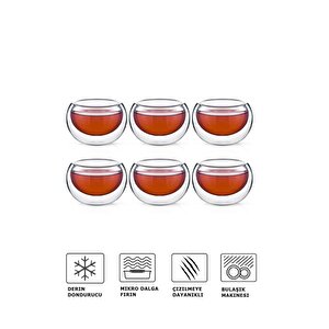 Çift Cidarlı Sosluk 35 Ml 6 Adet | 6'lı Borosilikat Cam Sos Çerez Mini Kase Seti