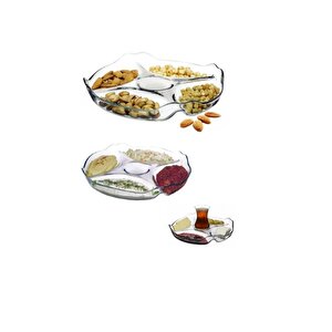 Cam 5 Bölmeli Servis Sunum Tabağı Çerezlik Kahvaltılık 30cm 10473