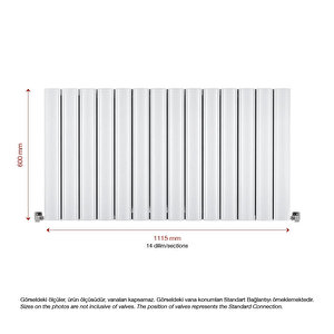600x1115mm Amber Yatay Beyaz Alüminyum Radyatör Modeli