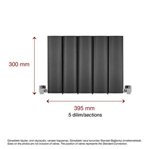 300x395mm Amber Yatay Antrasit Alüminyum Radyatör
