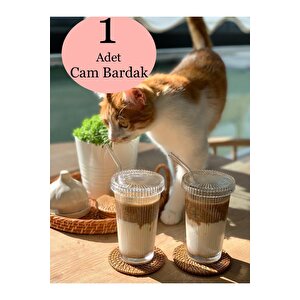 1 Adet 400 Ml Cam Kapaklı Pipetli Origami Stil Cam Bardak | Kahve Ve Sunum Bardağı| Meşrubat Bardağı