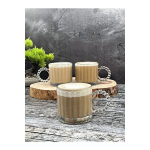 3 Lü Cam Boncuk Kulplu Bardak Kupa Çay Kahve Meşrubat Bardağı 250ml