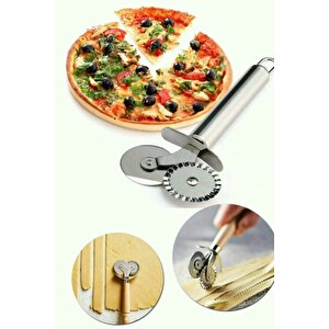 Çelik Çift Başlıklı Pizza Mantı Hamur Kesici Kesme Bıçağı 18 Cm