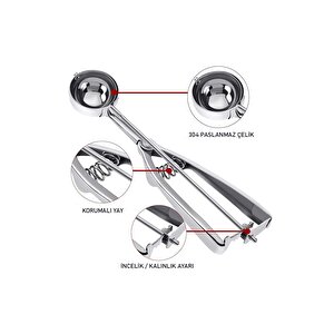 Jojeys 304 Paslanmaz Çelik Dondurma Kaşığı - 5cm