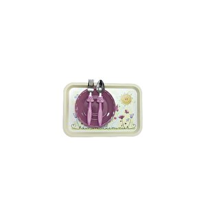Figürlü Çelik Mama Çatal Kaşık Seti- Pembe