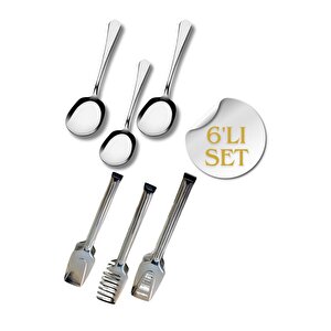 6'lı Servis Maşa Seti/ 3 Adet Servis Kaşık 3 Adet Pasta/makarna/salata Maşası
