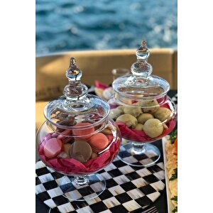 Tombik Ayaklı Drajelik Kapaklı Cam Kurabiyelik/ Şekerlik 29cm 4 Parça