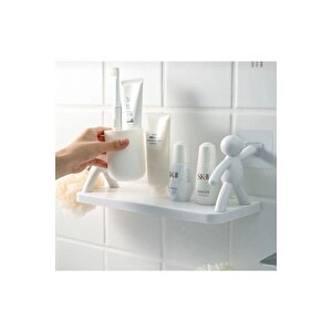 2 Adet Sevimli İnsan Motifli Banyo Mutfak Ofis Baharat Rafı Kendinden Yapışkanlı Çöp Adam Rafı
