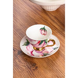 101758 Magnolia Gold Yaldızlı Desenli Fincan Takımı Porselen Türk Kahvesi 6 Kişilik 12 Parça