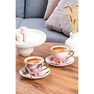 101758 Magnolia Gold Yaldızlı Desenli Fincan Takımı Porselen Türk Kahvesi 6 Kişilik 12 Parça