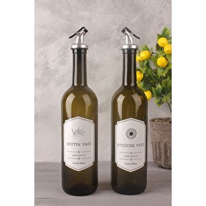 Amber 2'li 750 Ml Zeytinyağı, Ayçiçek Yağı, Sıvıyağ Şişesi Yağdanlık , Retro Yağlık