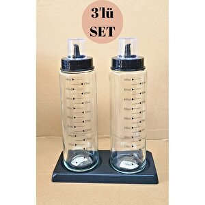 Metal Standlı 500 Ml 3'lü Yağdanlık Sirkelik Yağlık Seti Damlatmaz