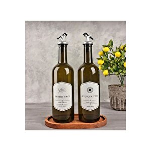 Ahşap Stantlı 2'li 750 Ml Zeytinyağı Sıvı Yağ Şişesi Yağdanlık Yağlık 750 Ml