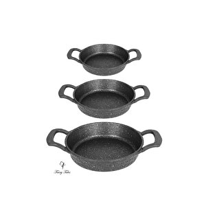 Thermo Taban, Döküm Granit, 3 Lü Tava Sahan Seti. 18cm 20cm 22cm. Döküm Granit Sahan, Tava Seti.