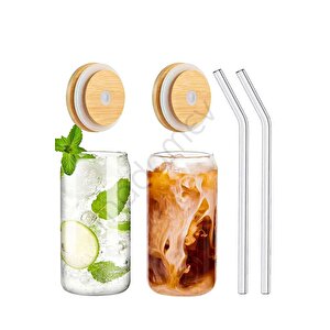 2li Bambu Kapaklı Pipetli Isıya Dayanıklı Cam Bardak 550 Ml Kola Kutu Şekilli Kahve Sunum Bardağı