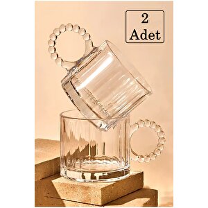 2 Adet Cam Boncuk Kulplu Bardak Kupa Çay Kahve Meşrubat Bardağı 250ml