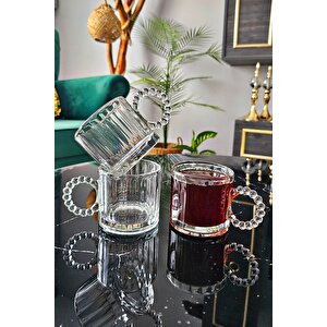 2 Adet Cam Boncuk Kulplu Bardak Kupa Çay Kahve Meşrubat Bardağı 250ml