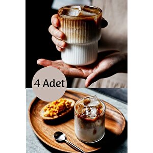 4 Adet Isıya Dayanıklı Origami Stil Bardak | Kahve Ve Sunum Bardağı Iki Katlı Tırtıklı Bardak 300ml