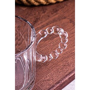 Cuppy - 6 Adet Cam Bardak Boncuk Kulplu Kupa Çay Kahve Meşrubat Bardağı 300 Ml