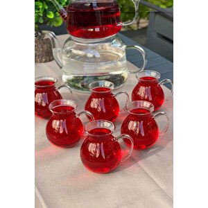 6'lı Keyfi Ala Borosilikat Cam Kulplu Çay Bardağı 210ml Bardak