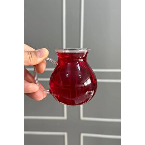 6'lı Keyfi Ala Borosilikat Cam Kulplu Çay Bardağı 210ml Bardak