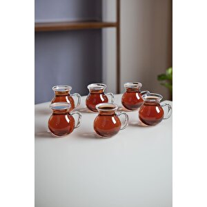6'lı Keyfi Ala Borosilikat Cam Kulplu Çay Bardağı 210ml Bardak