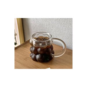 1 Adet Isıya Dayanıklı Kulplu Boncuk Şekilli | Kahve Ve Sunum Bardağı Borosilikat Bardak 300 Ml