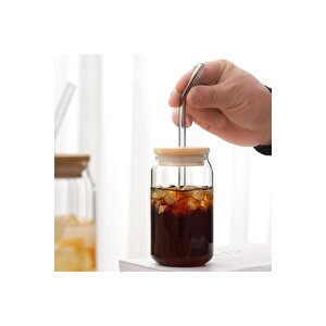 Isıya Dayanıklı Cam Pipetli Ahşap Kapaklı Bubble Tea Ve Borosilikat Bardak Kahve Sunum Bardağı 350ml