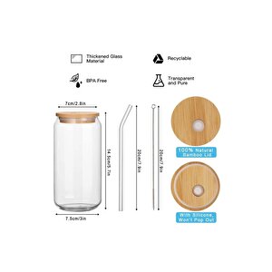 Isıya Dayanıklı Cam Pipetli Ahşap Kapaklı Bubble Tea Ve Borosilikat Bardak Kahve Sunum Bardağı 350ml