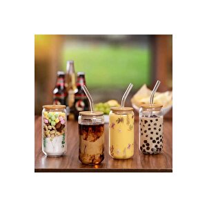 Isıya Dayanıklı Cam Pipetli Ahşap Kapaklı Bubble Tea Ve Borosilikat Bardak Kahve Sunum Bardağı 350ml