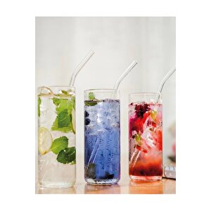 6 Parça Şeffaf Cam Eğimli Pipet Ve Temizleme Fırçası Kokteyl Sunum Pipetleri Yıkanabilir