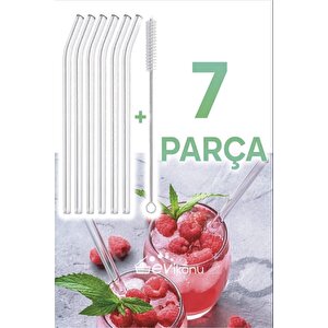 6 Parça Şeffaf Cam Eğimli Pipet Kokteyl Sunum Pipetleri Yıkanabilir