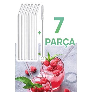 6 Parça Şeffaf Cam Eğimli Pipet Kokteyl Sunum Pipetleri Yıkanabilir